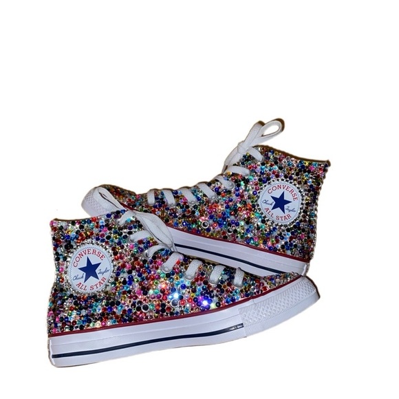 Multi Colour Crystal High Top Converse Sizes 5-14 New In Box With Ribbon Laces - Picture 3 of 15